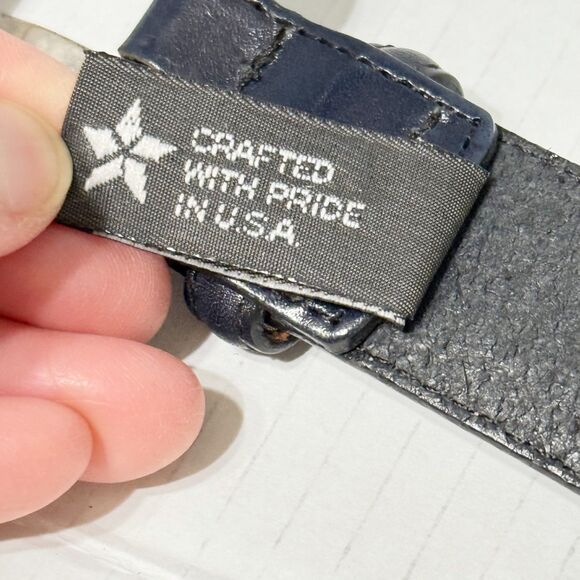 Brighton Museum Collection Vtg Belt 2 Tone Fleur de Lis & Crown 20914 Sz M Navy main image 4